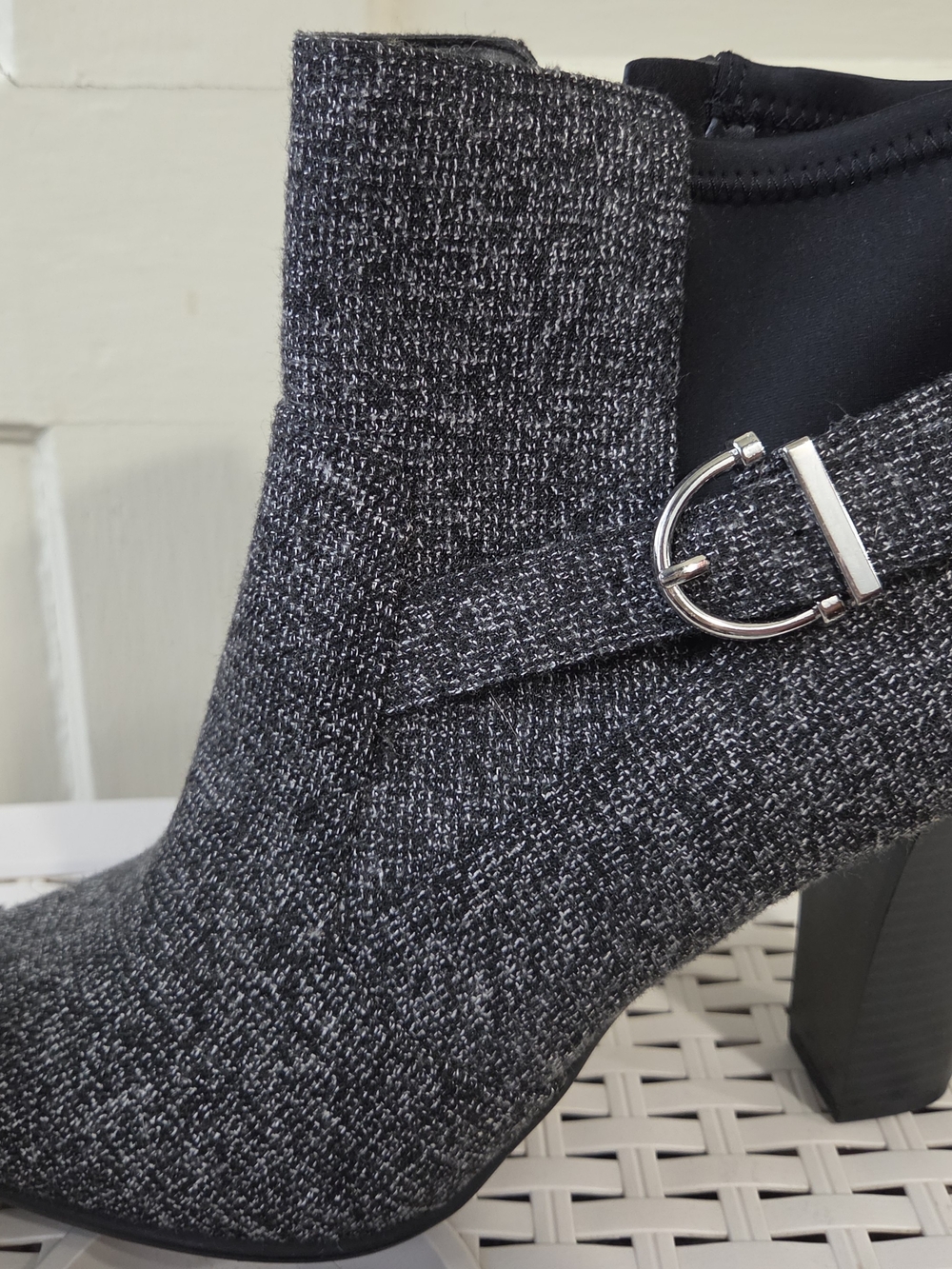 Women's Gray Tweed Ankle Boot with Silver Buckle - Picture 2 of 8